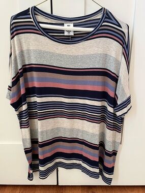 Agnes & Dora Striped Short-Sleeve Boxy Tunic in Navy, Gray & Pink
